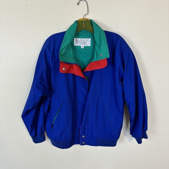 Vintage Nylon Windbreaker Jacket Blue & Green 90s Style XL Korea Unisex Zip Up - Picture 7 of 11